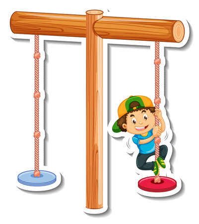 Sticker template with a boy playing swing bar isolated illustrationのイラスト素材