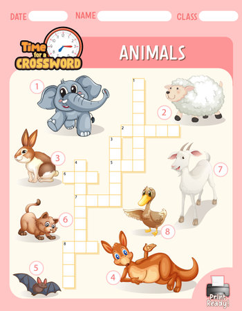 Crossword puzzle game template about animals illustrationのイラスト素材