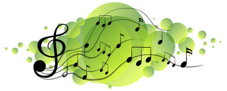 Musical melody symbols on green splotch illustrationのイラスト素材