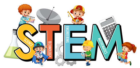 STEM education with many children cartoon character illustration