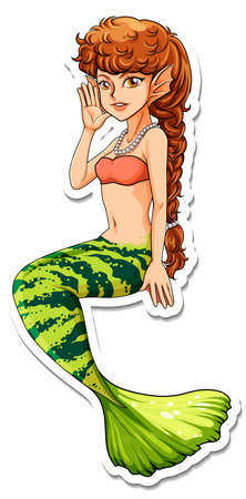 Beautiful mermaid cartoon character sticker illustrationのイラスト素材