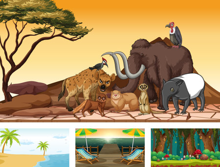 Four different nature horizontal scene  illustrationのイラスト素材