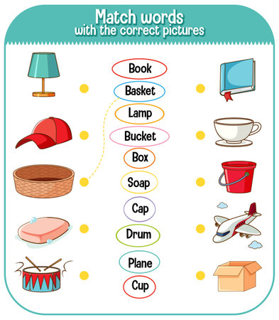 Match words with the correct pictures game for kids illustrationのイラスト素材