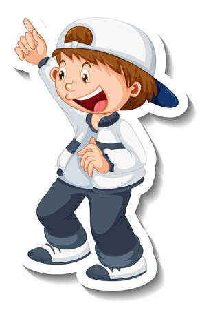 Sticker template with a boy cartoon character isolated illustrationのイラスト素材