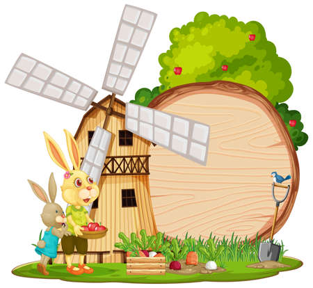 Empty banner template in the farm scene isolated on white background illustrationのイラスト素材