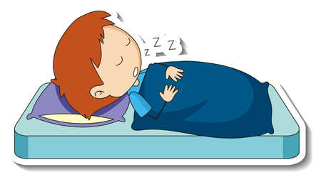 Sticker template with a boy sleeping on the bed isolated illustrationのイラスト素材