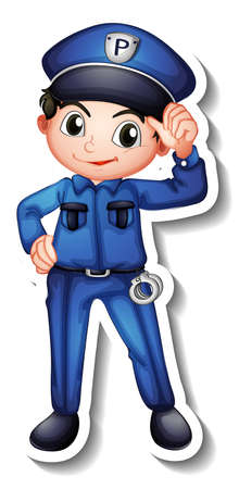 Sticker design with a policeman cartoon character illustrationのイラスト素材