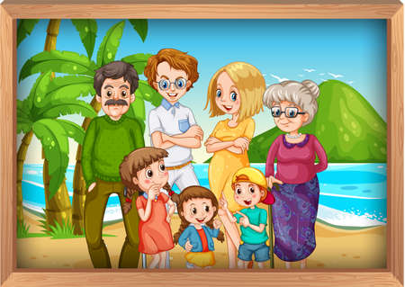 Family photo on vacation background illustrationのイラスト素材