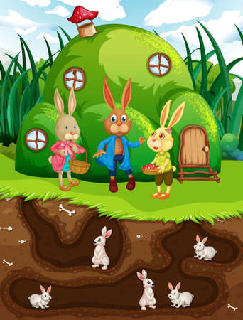 Underground rabbit hole with ground surface of the garden scene illustrationのイラスト素材