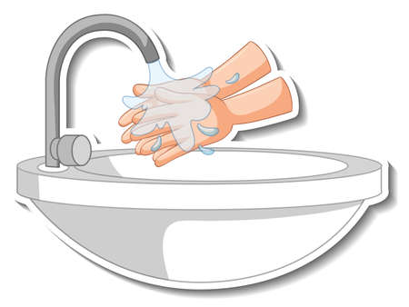 A sticker template of hands with water sink isolated illustrationのイラスト素材