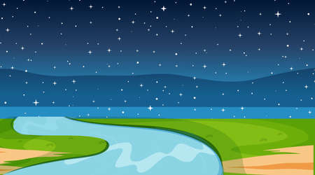 Blank nature landscape with river scene at night time illustrationのイラスト素材
