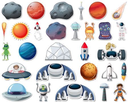 Set of stickers with Solar system objects isolated illustrationのイラスト素材