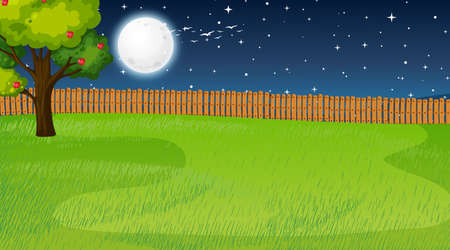 Blank nature park landscape at night scene illustrationのイラスト素材