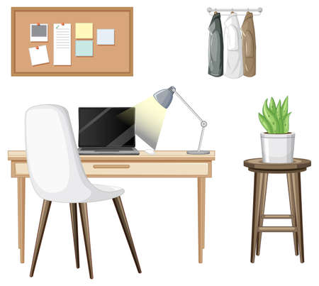 Furniture set for workspace interior design on white background illustrationのイラスト素材