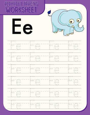 Alphabet tracing worksheet with letter E and e illustrationのイラスト素材