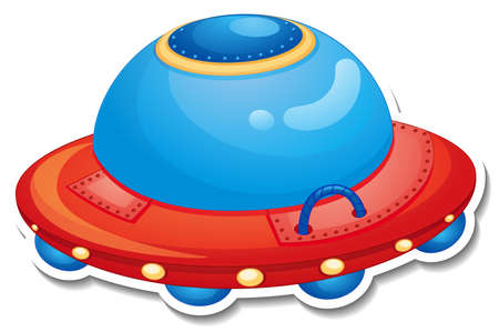 A sticker template with UFO or unidentified flying object isolated illustrationのイラスト素材