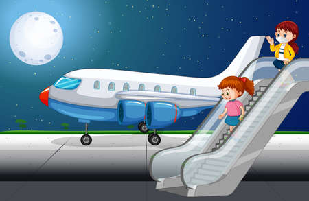 Paassengers getting off the plane illustrationのイラスト素材