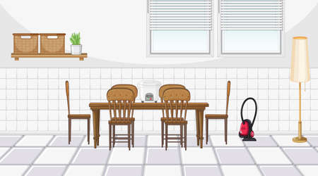 Dining room interior design with furniture illustrationのイラスト素材