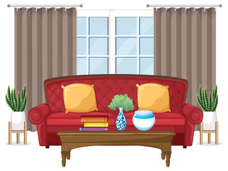 Living room furniture design on white background illustrationのイラスト素材