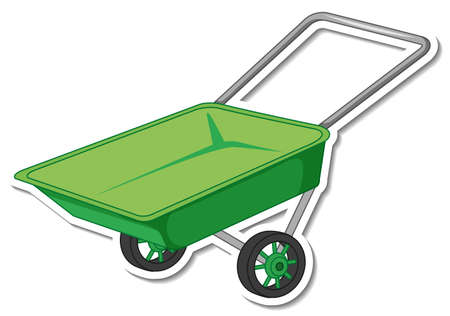 Sticker green wheelbarrow on white background illustrationのイラスト素材