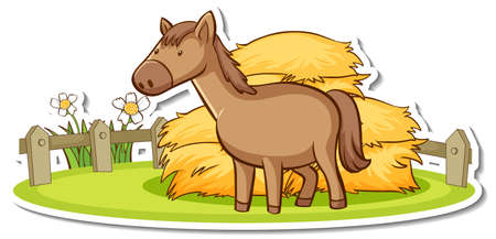Cartoon character of a horse in the farm sticker illustrationのイラスト素材