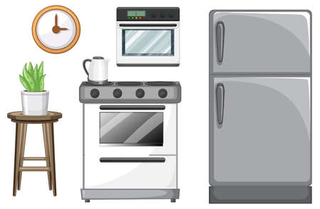 Kitchen furniture set for interior design on white background illustrationのイラスト素材