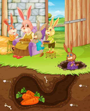 Underground rabbit hole with ground surface of the garden scene illustrationのイラスト素材
