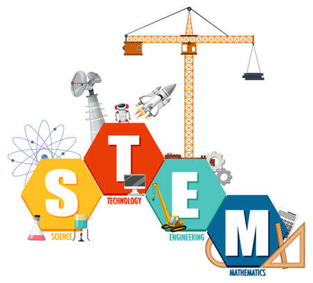 STEM education logo banner with learning icon elements illustrationのイラスト素材
