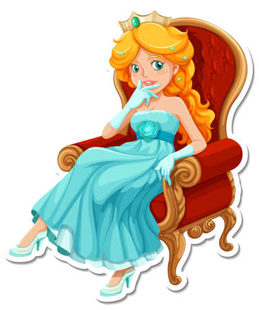 Beautiful princess cartoon character sticker illustrationのイラスト素材