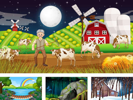 Four different nature horizontal scene  illustrationのイラスト素材