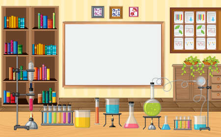 Empty scene with laboratory glass ware in the classroom illustrationのイラスト素材