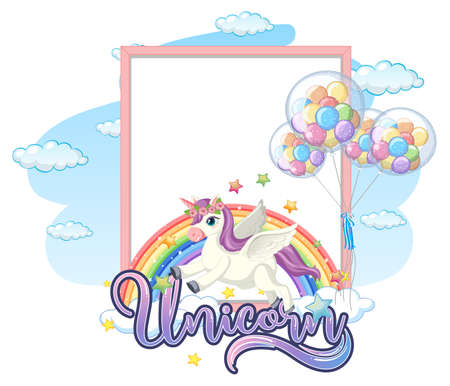 Blank banner with cute pegasus cartoon character isolated on white background illustrationのイラスト素材