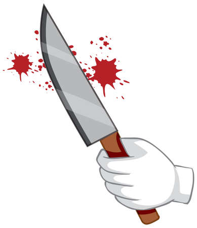 Bloody knife with hand on white background illustrationのイラスト素材