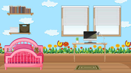 Bedroom interior design with furniture for kids illustrationのイラスト素材