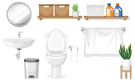 Toilet furniture set for interior design on white background illustrationの写真素材