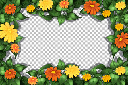Flowers and leaves frame template on transparent background illustrationのイラスト素材