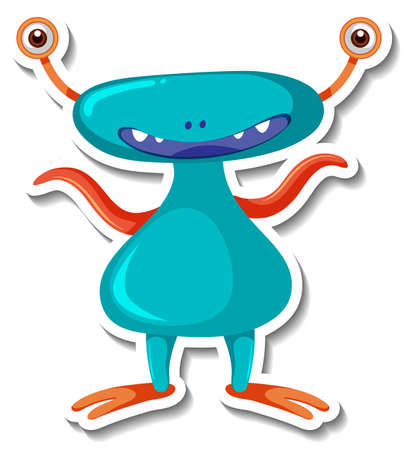 Sticker template with an alien monster cartoon character isolated illustrationのイラスト素材