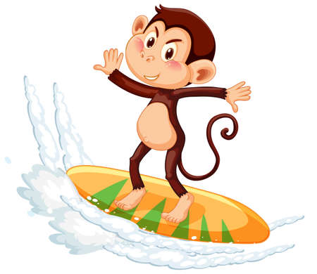 Monkey on surfboard cartoon character  illustration