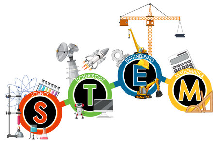 STEM education logo banner with learning icon elements illustrationのイラスト素材