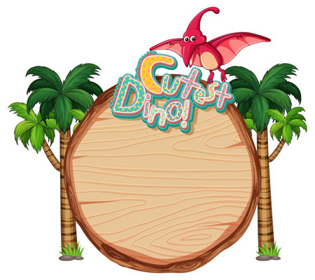 Empty board template with cute dinosaur cartoon character on white background illustrationのイラスト素材