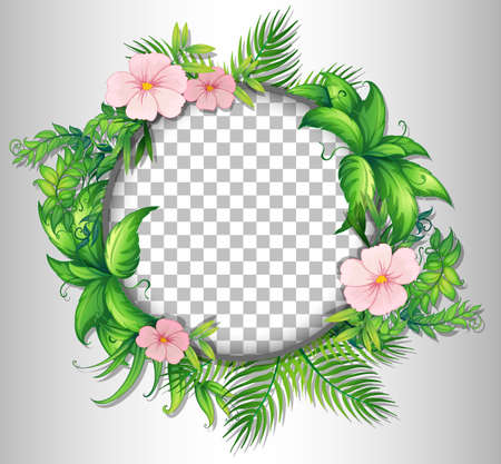 Round frame transparent with tropical flowers and leaves template illustrationのイラスト素材