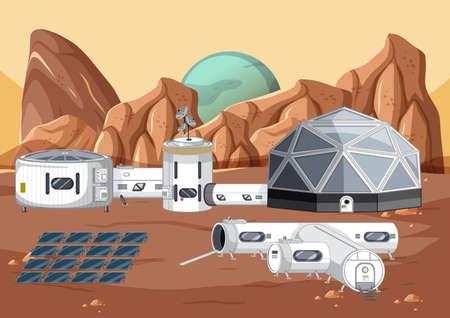 Outer space scene with space station illustrationのイラスト素材