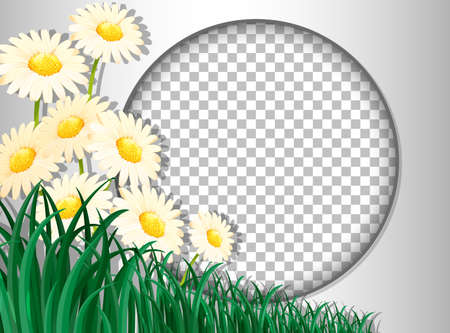 Round frame transparent with tropical flowers and leaves template illustrationのイラスト素材