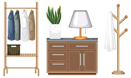 Furniture set for walk in closet interior design on white background illustrationのイラスト素材