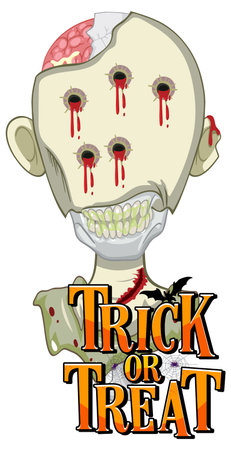 Trick or Treat text design with creepy zombie illustrationのイラスト素材