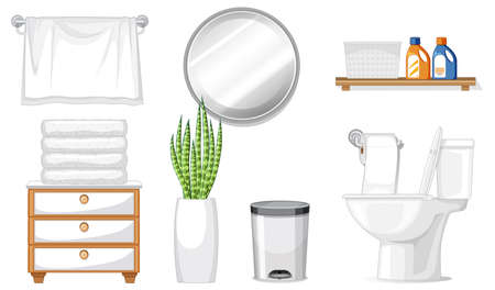 Toilet furniture set for interior design on white background illustrationのイラスト素材