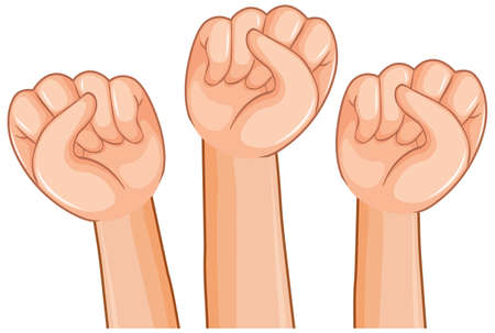 Three hand fist on white background illustrationのイラスト素材