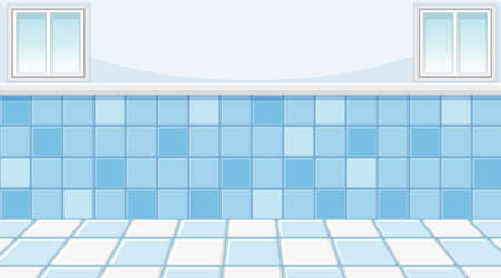 Empty blue room with sky blue tiles floor and wall illustrationのイラスト素材