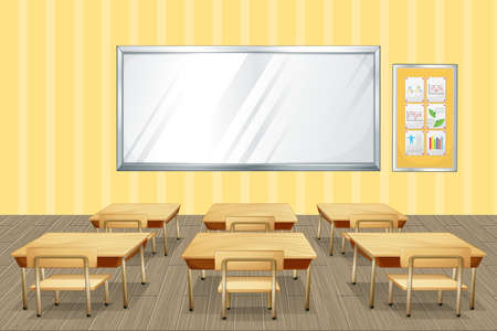 Classroom interior design with furniture and decoration illustrationのイラスト素材