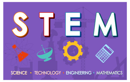 STEM education logo banner with purple background illustrationのイラスト素材